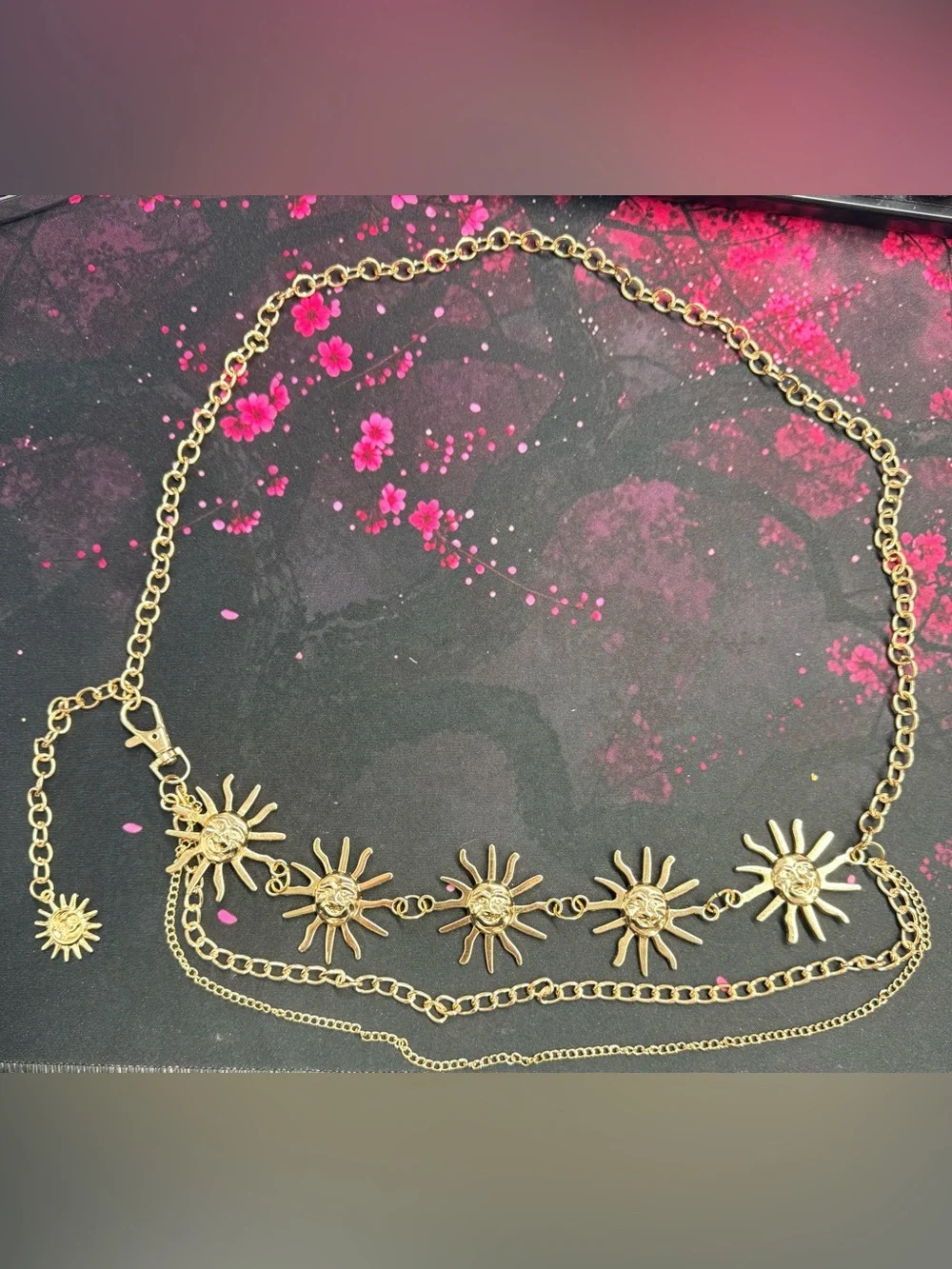 Gold Sunburst Link Belt for Women - Statement Waist Chain